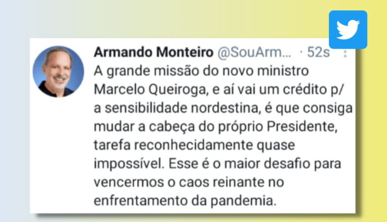 Card Twitter sobre novo Ministro da Saúde - 16 de março de 2021