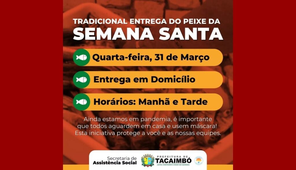 Entrega do peixe da semana santa acontecerá quarta-feira (31) em Tacaimbó