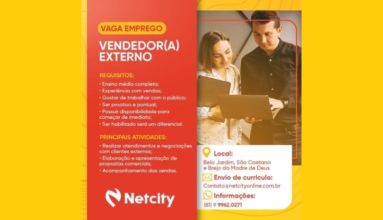 Netcity abre processo seletivo para contratar vendedor externo