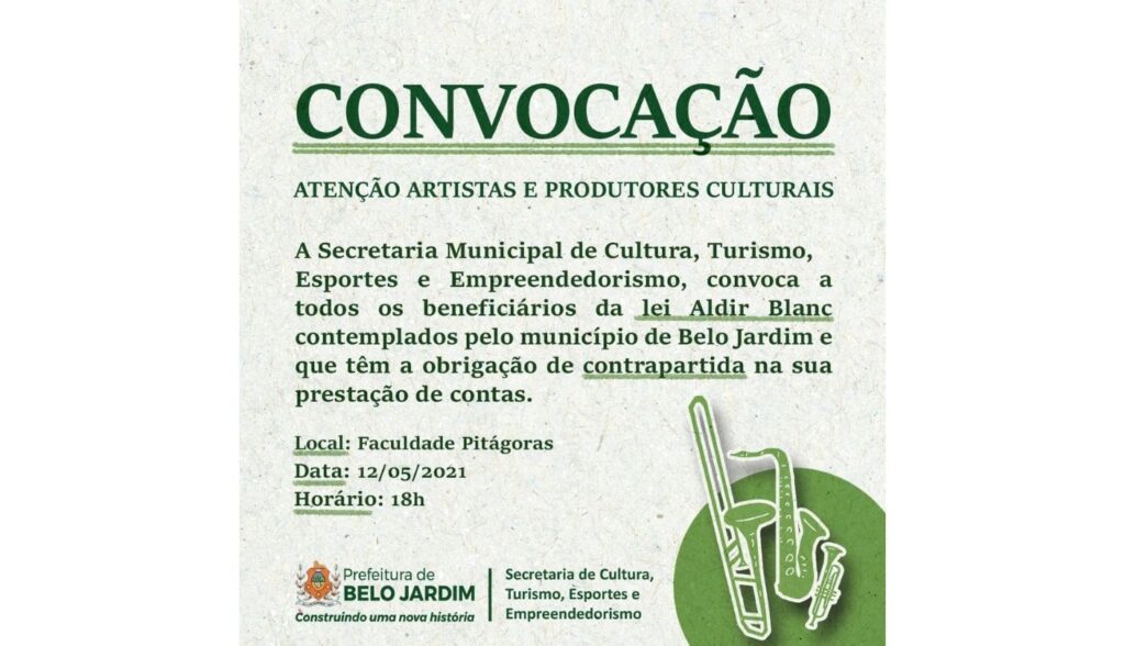 Secretaria de Cultura de Belo Jardim convoca artistas e produtores culturais para prestação de contas