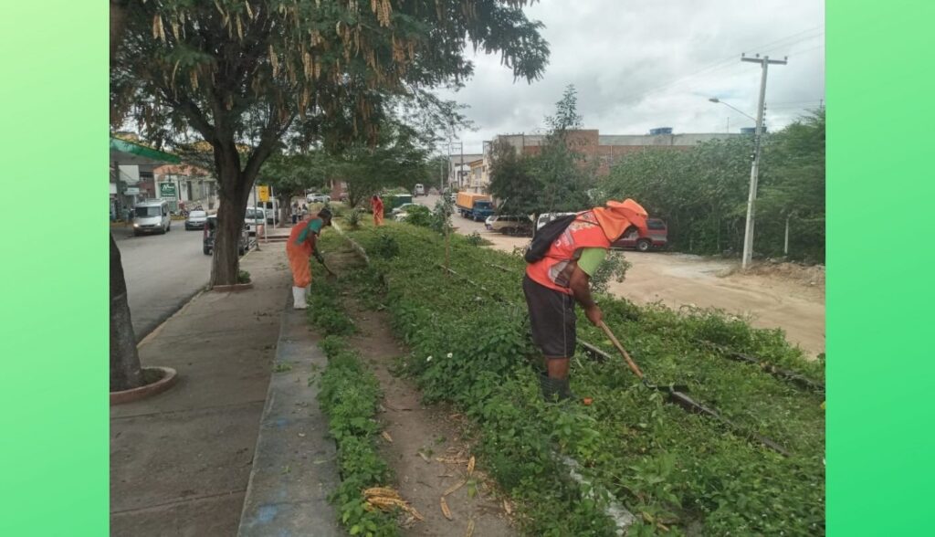 Em vários bairros, agentes municipais realizam conservação e limpeza das praças