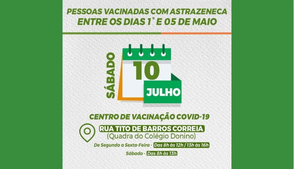 Belo Jardim convoca pessoas vacinadas entre 1º e 05 de maio para receber segunda dose da AstraZeneca, neste sábado (10)