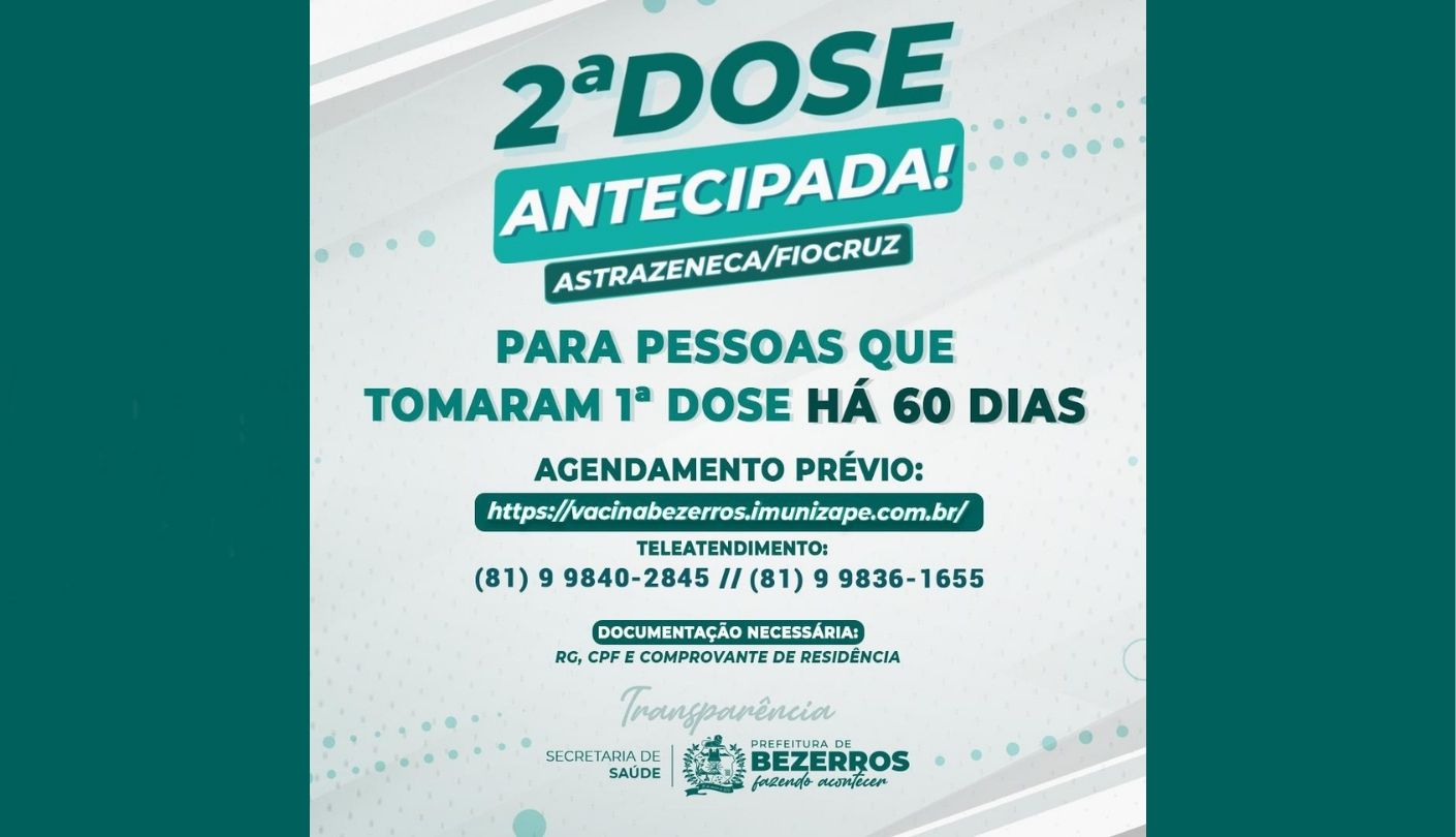 Prefeitura de Bezerros antecipa 2ª dose da vacina AstraZeneca/FioCruz