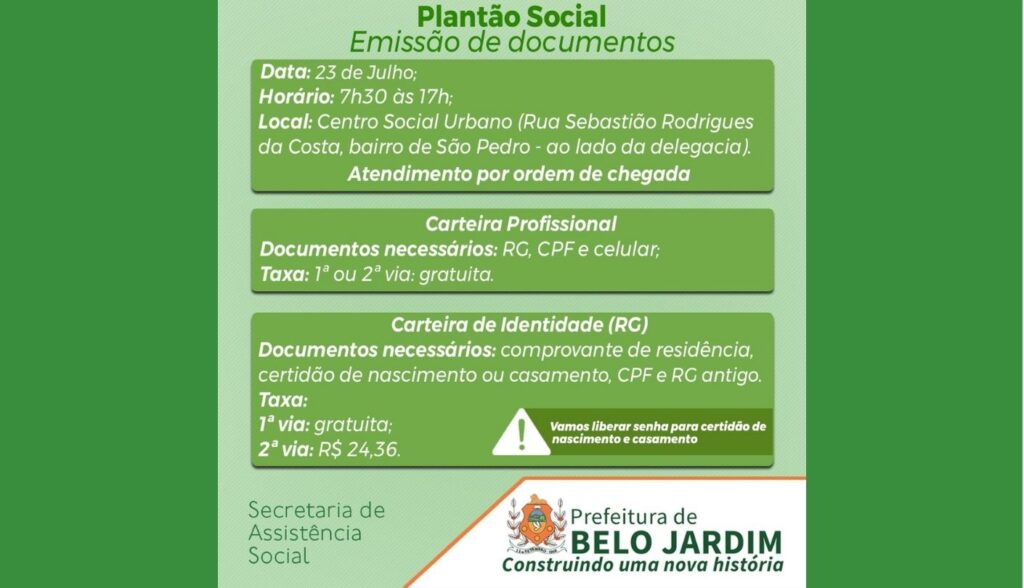 Prefeitura de Belo Jardim realiza Plantão Social para emissão de documentos