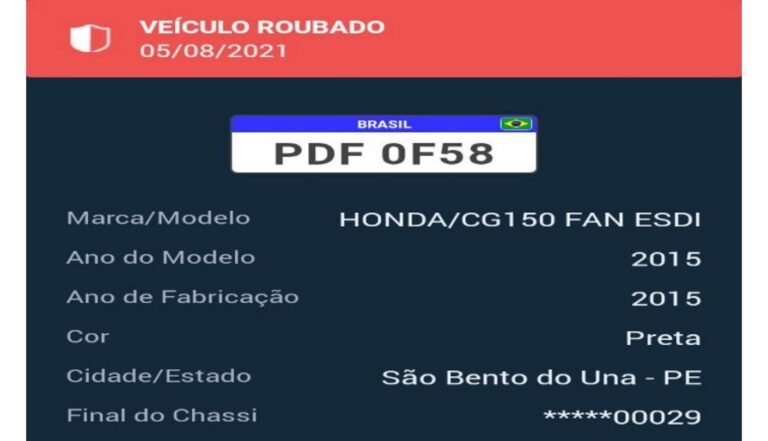 Moto roubada na PE-193, em São Bento do Una