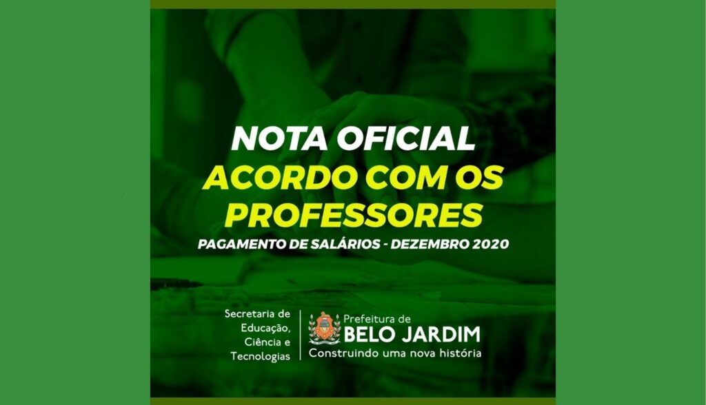 Prefeitura de Belo Jardim firma acordo com Sindicato para pagamento dos salários atrasados de dezembro dos professores, deixados pela gestão passada