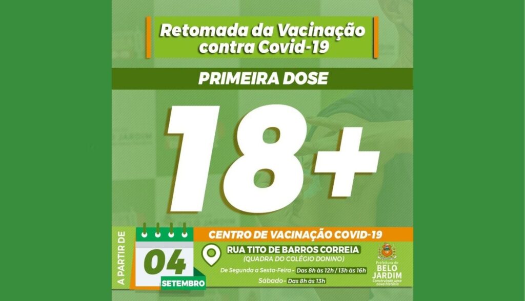 Belo Jardim volta a aplicar primeira dose da vacina contra Covid-19 nas pessoas a partir dos 18 anos