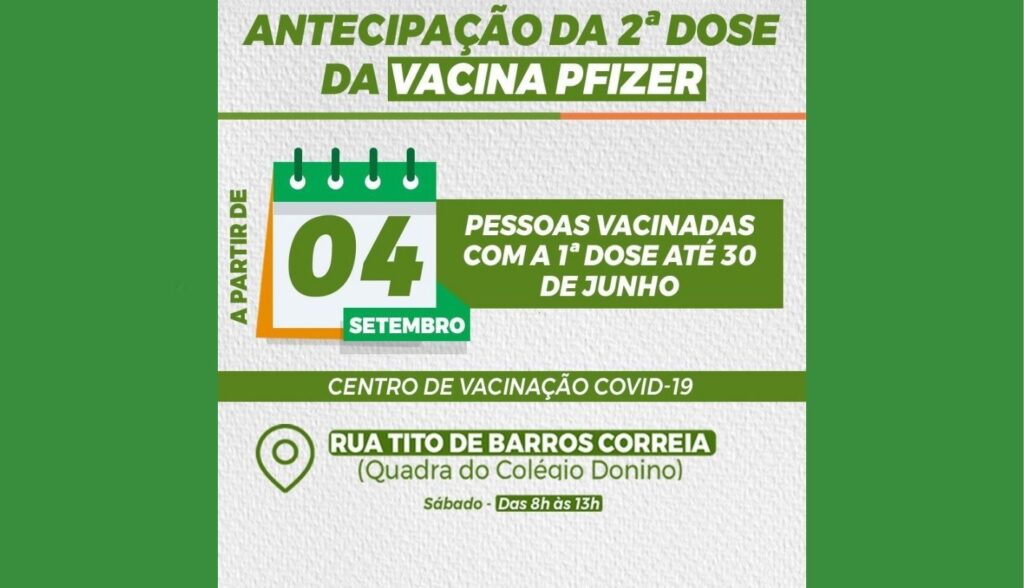 Pessoas vacinadas com Pfizer até o dia 30 de junho devem buscar Centro de Vacinação de Belo Jardim para receber segunda dose