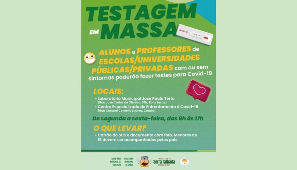 Serra Talhada realiza testagem em massa em alunos, professores e profissionais de escolas e universidades