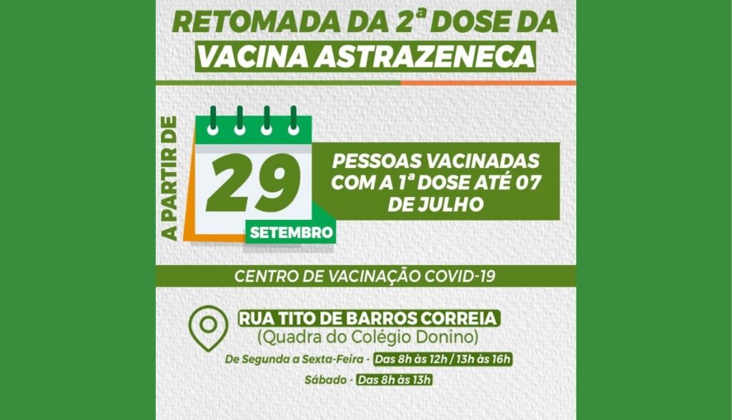 Belo Jardim convoca novas datas para imunização com segunda dose de Astrazeneca e Pfizer