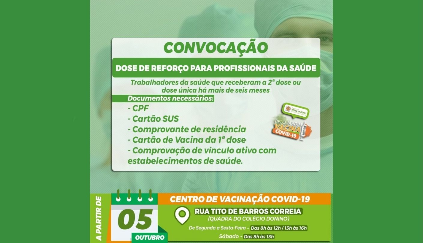 Belo Jardim vai começar a aplicar dose de reforço da vacina contra Covid-19 em profissionais de saúde