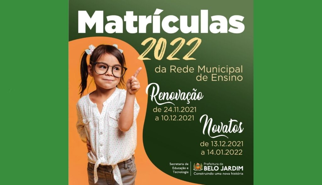 Prefeitura de Belo Jardim anuncia período de rematrículas e matrículas para o ano letivo 2022 da rede municipal de ensino