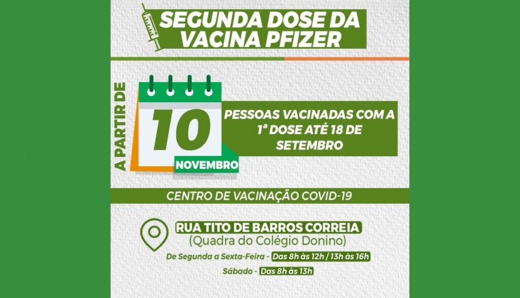 Pessoas vacinadas com primeira dose da Pfizer até 18 de setembro são convocadas para segunda dose