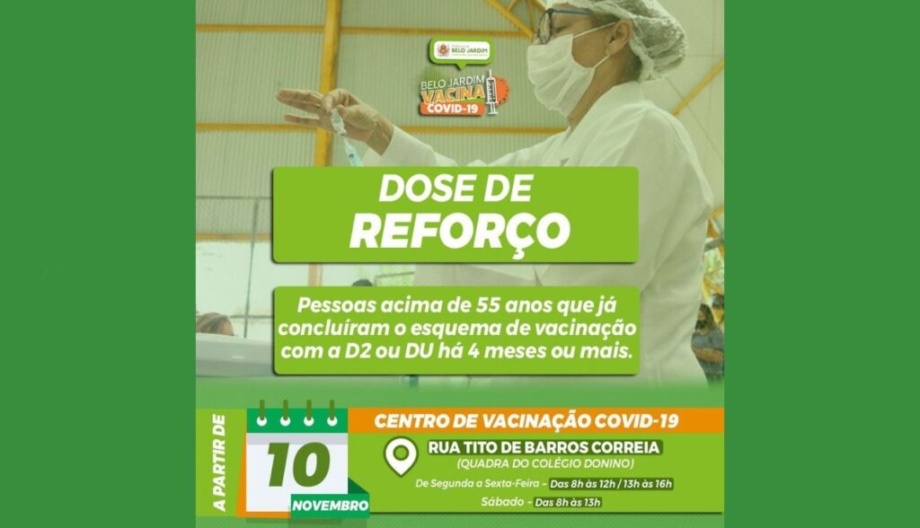 Pessoas acima de 55 anos que já concluíram o esquema de vacinação com a D2 ou DU, há quatro meses ou mais, já podem tomar a dose de Reforço