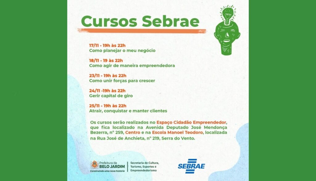 Espaço Cidadão Empreendedor oferta 300 vagas em cursos em parceria com o SEBRAE