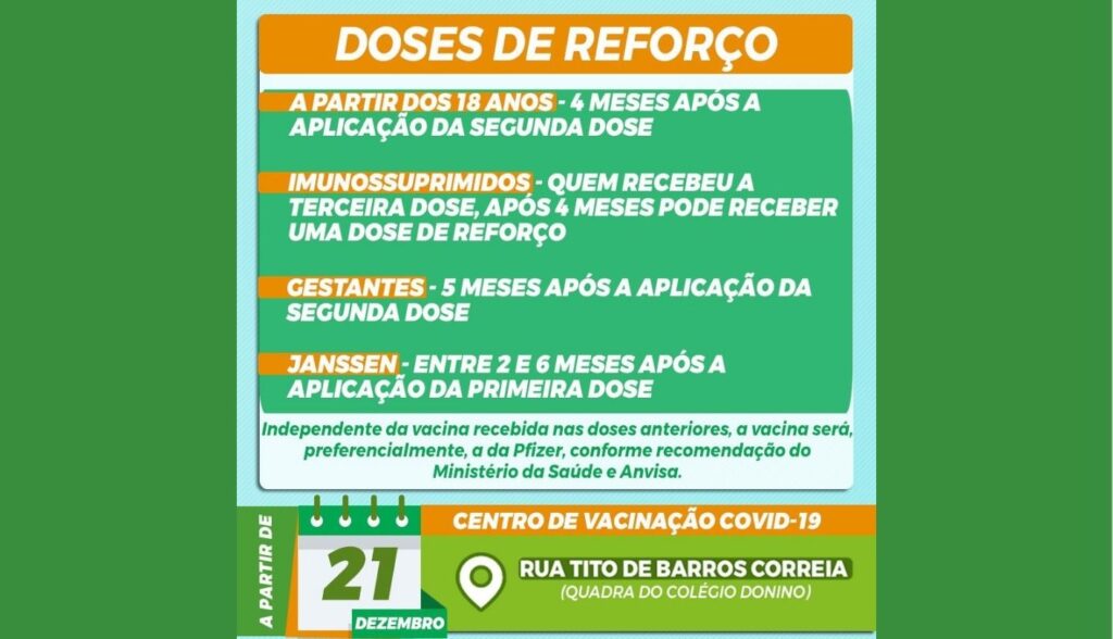 Belo Jardim reduz intervalo da dose de reforço contra Covid e libera 4ª dose para pessoas com imunossupressão