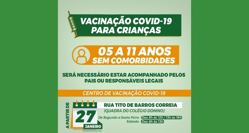 Belo Jardim convoca crianças de 5 a 11 anos, sem comorbidades, para vacinação contra Covid-19