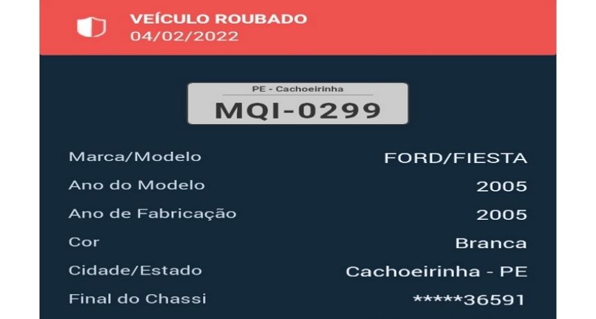 Carro roubado na zona rural de São Bento do Una