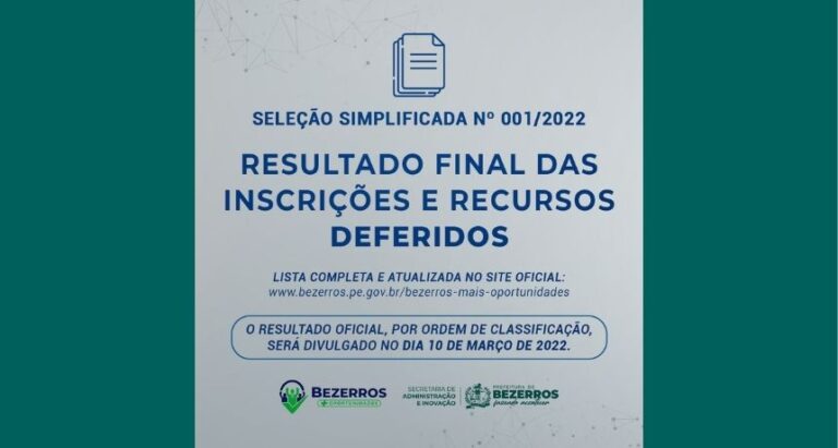 Comissão organizadora divulga resultado final das inscrições e recursos defendidos do Processo Seletivo da Prefeitura de Bezerros