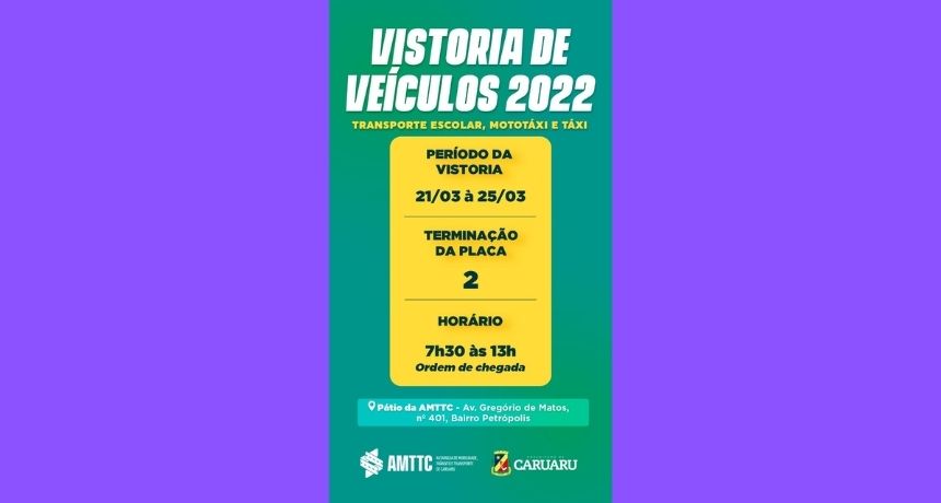 AMTTC reforça calendário de vistoria de veículos de transporte de passageiros com terminação de placa 2