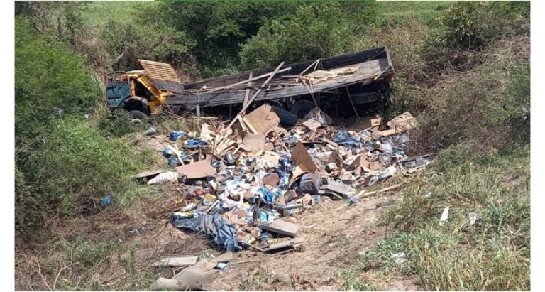 Caminhoneiro morre em acidente e população saqueia carga na BR-424, em Caetés