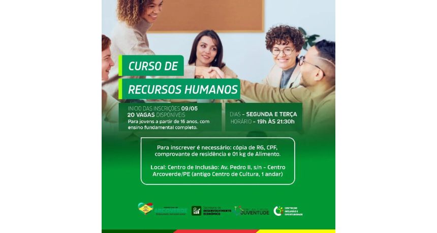 Prefeitura de Arcoverde abre inscrições para curso de recursos humanos