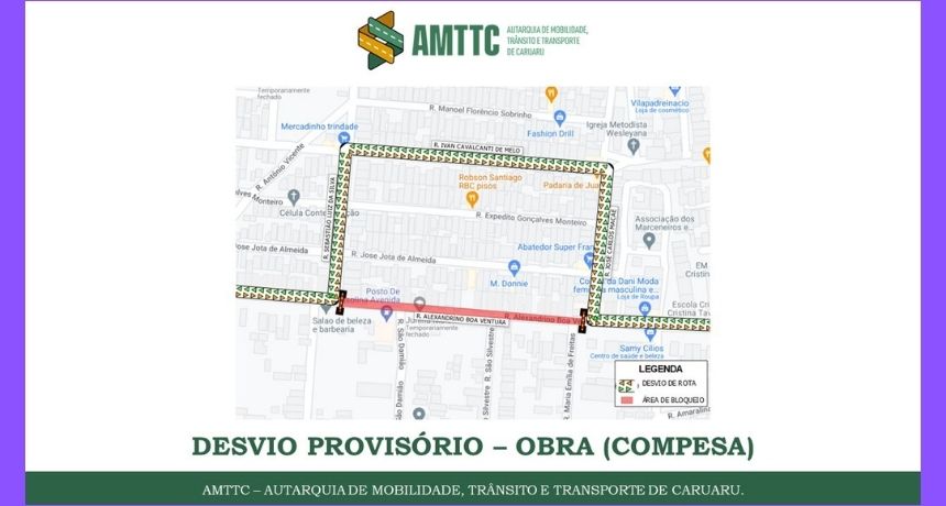 Desvio provisório de rota de transporte público nesta segunda-feira (16)