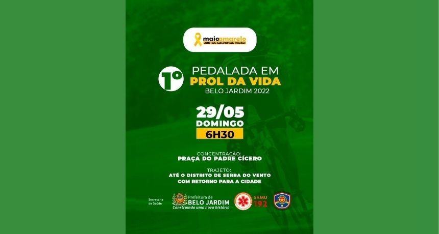 Maio Amarelo: Prefeitura de Belo Jardim realizará ´1° Pedalada em Prol da Vida´