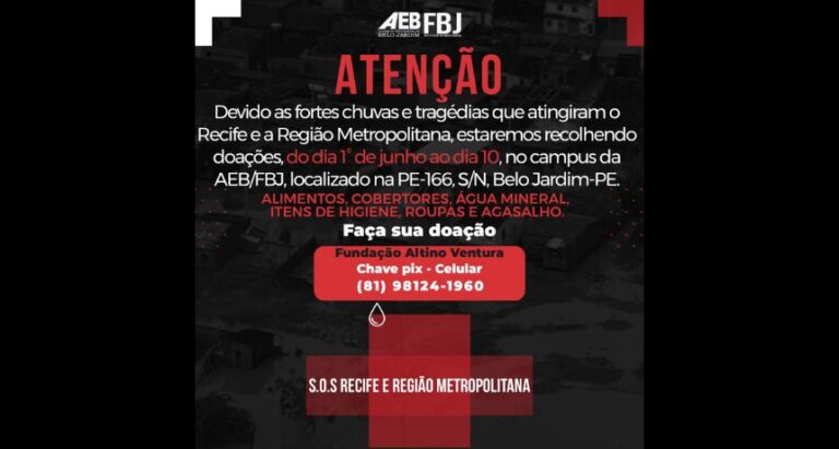 AEB/FBJ promove campanha para ajudar vítimas das chuvas em Pernambuco