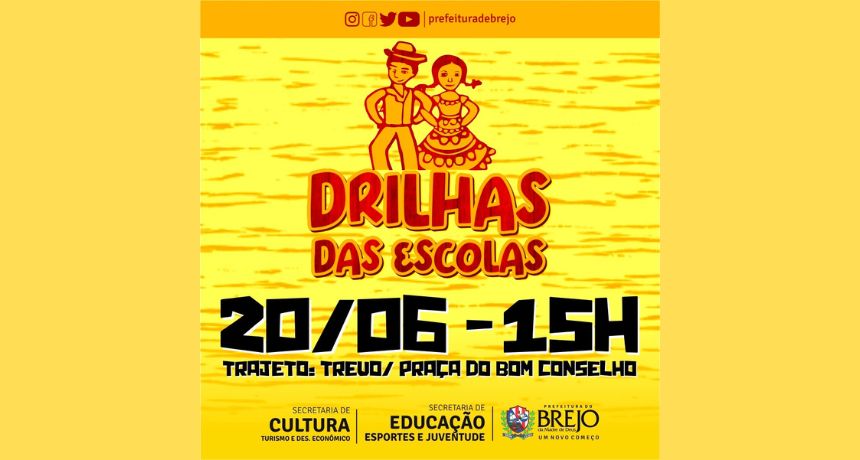 Secretarias de Educação e Cultura promoverão a 1ª edição da Drilhas das Escolas no próximo dia 20 em Brejo da Madre de Deus