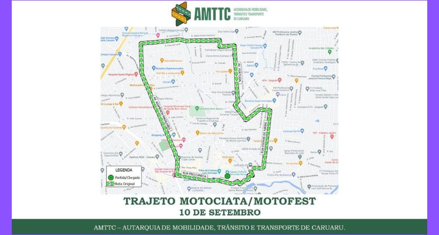 AMTTC informa ruas que fazem parte do passeio ciclístico no Caruaru Motofest 2022