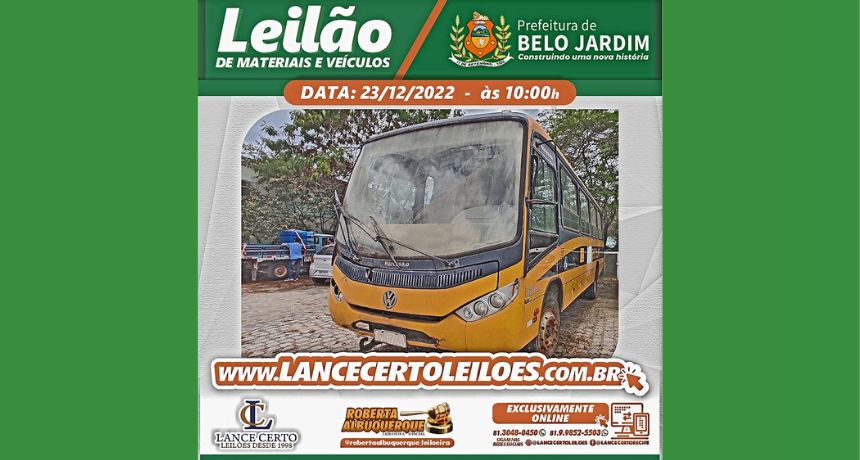 Prefeitura de Belo Jardim divulga leilão online de veículos e materiais