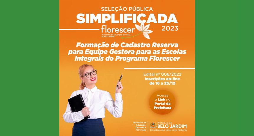 São três editais com prazo final para Inscrições até o dia 25 e 30 de dezembro A Prefeitura de Belo Jardim, através da Secretaria de Educação, Esportes e Tecnologia (Seetec), divulgou na manhã desta terça-feira (20) os editais dos processos seletivos do Programa Florescer para funções da equipe gestora e professores. As etapas para a seleção da equipe gestora são: inscrição, prova técnica, entrega de plano de ação de gestores, análise curricular e entrevista e para as de docente são apenas a inscrição e prova técnica. A duração do contrato é de um ano, podendo ser prorrogado após avaliação. O edital nº006/2022 é para cadastro reserva para equipe gestora e tem prazo de inscrição até o dia 25 de dezembro. Já o edital nº007/2022 é para cadastro reserva para docentes dos anos iniciais e finais tendo data limite para inscrição o dia 25 de dezembro, e por último o edital nº08/2022 para cadastro reserva de equipe docente dos anos iniciais e finais para escolas regulares com a data final do dia 30 de dezembro para realizar as inscrições. O edital e as inscrições estão disponíveis no portal da transparência da prefeitura de Belo Jardim, acesse www.belojardim.pe.gov.br. Em caso de dúvidas o e-mail disponível é, selecaogestcoord@belojardim.pe.gov.br.