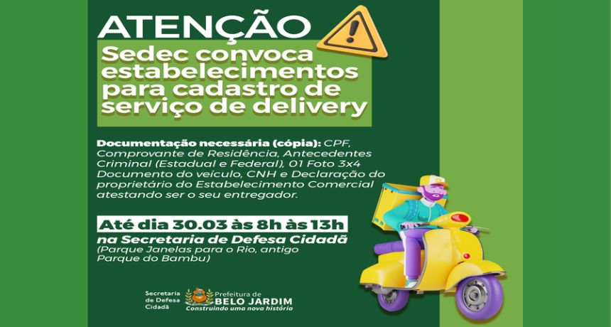 Prefeitura de Belo Jardim convoca estabelecimentos para cadastros de serviços delivery