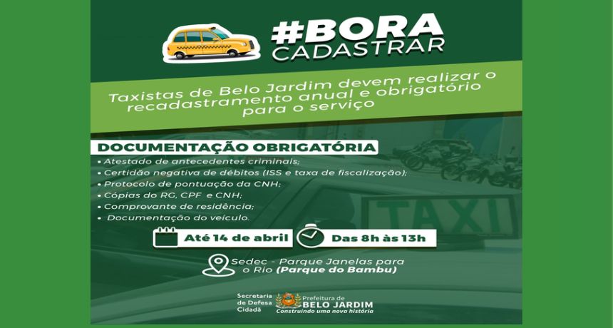 Começa o recadastramento anual para taxistas de Belo Jardim