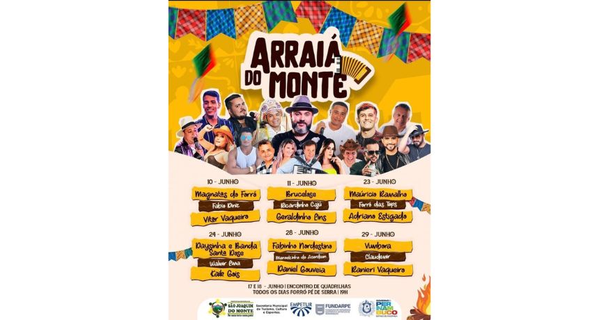 São Joaquim do Monte divulga datas e artistas da programação do São João 2023