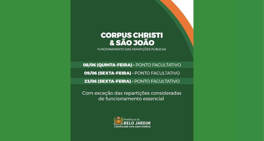 Serviços públicos municipais de Belo Jardim terão funcionamento alterado no Corpus Christi e São João