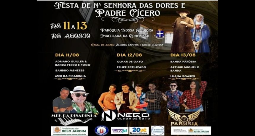 Festa de Nossa Senhora das Dores e Padre Cícero acontece de 11 a 13 de agosto em Belo Jardim