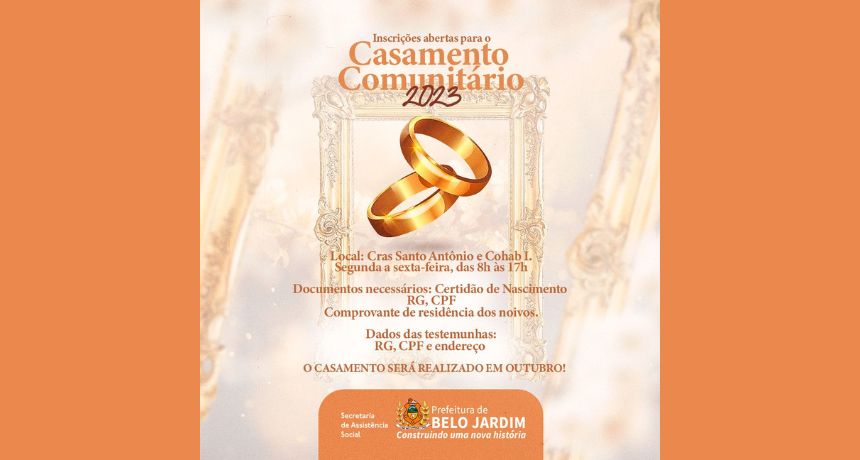 Prefeitura de Belo Jardim abre inscrições para o Casamento Comunitário 2023
