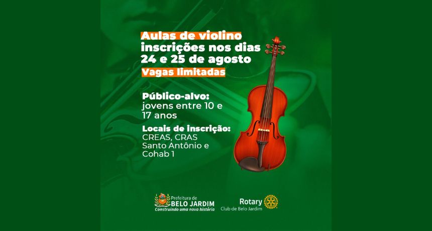 Prefeitura de Belo Jardim e Rotary Club oferecem aulas de violino para jovens