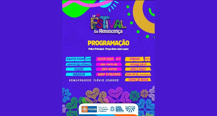 Maneva, Luan Estilizado e Conde Só Brega: confira programação completa do Festival da Renascença