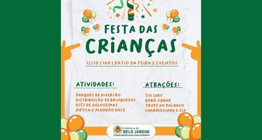 Prefeitura de Belo Jardim vai realizar festa para o Dia das Crianças