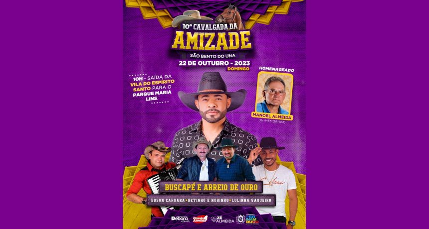 10ª Cavalgada da Amizade será domingo (22/10) em São Bento do Una