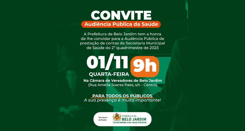Prefeitura de Belo Jardim convida população para audiência pública de prestação de contas da Saúde