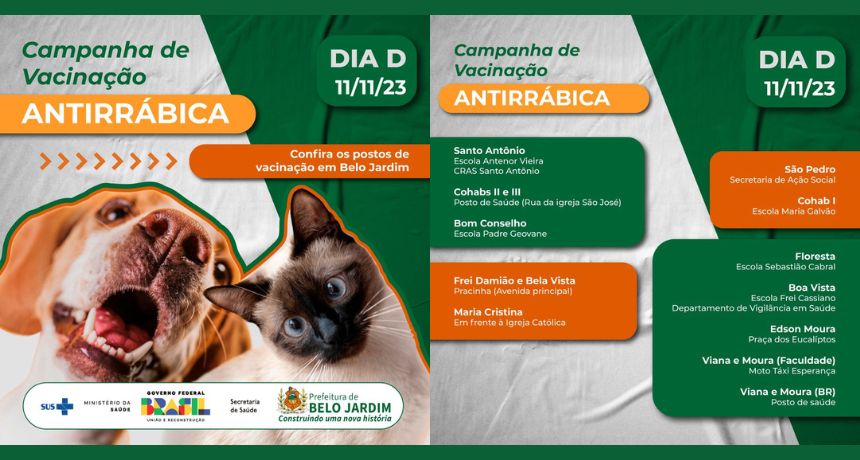 Prefeitura de Belo Jardim vai realizar "Dia D” de vacinação antirrábica