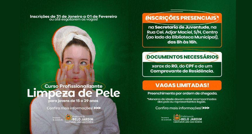 Prefeitura de Belo Jardim anuncia curso profissionalizante de Limpeza de Pele