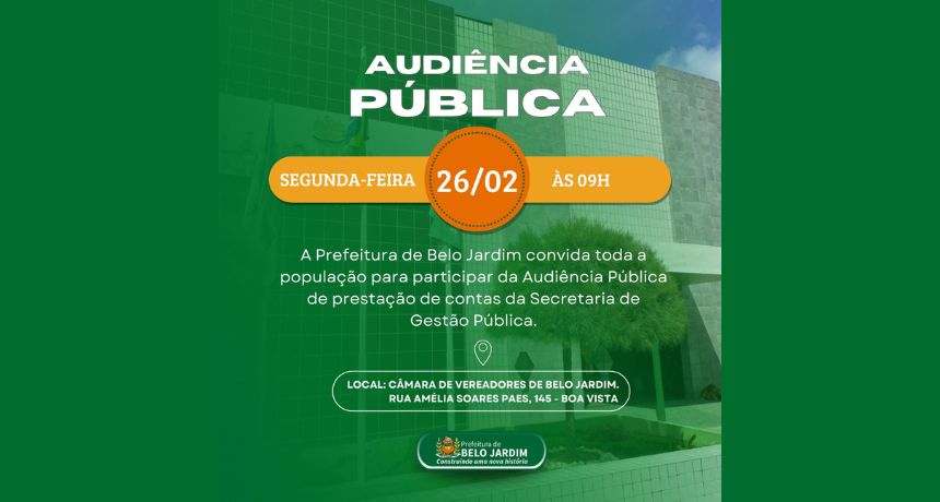 Prefeitura de Belo Jardim realiza audiência pública para prestação de contas na próxima segunda-feira