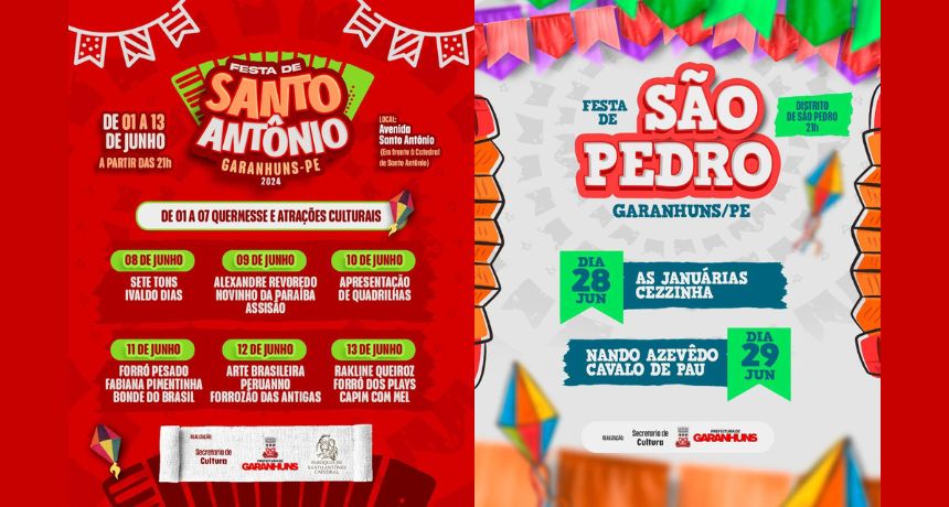 Prefeitura de Garanhuns divulga programação da Festa de Santo Antônio e São Pedro