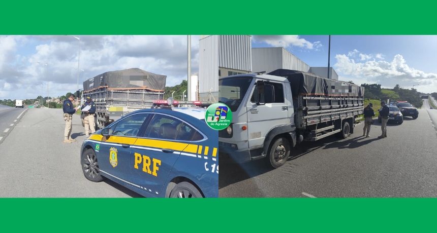 PRF recupera caminhão carregado com alimentos, logo após o roubo em Pernambuco