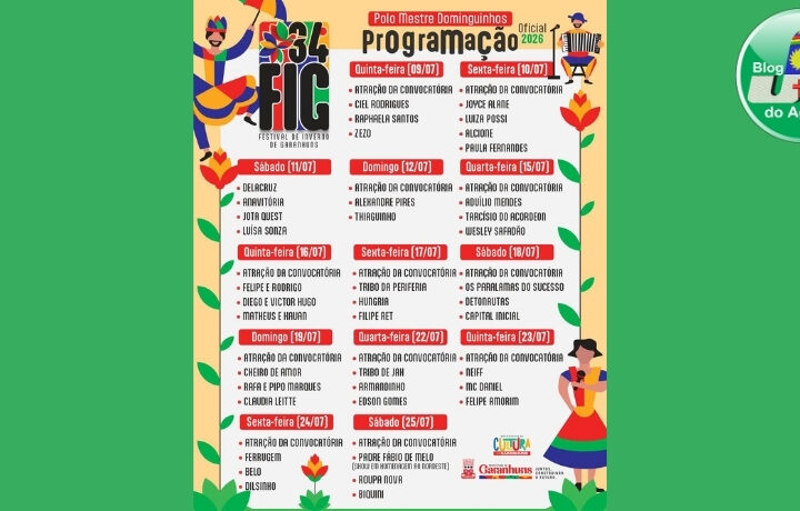 FIG 2026: Prefeitura de Garanhuns divulga grade nacional da Praça Mestre Dominguinhos